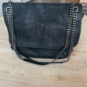 Saint Laurent Crocodile Embossed Nubuck Leather Niki Medium Black PRISTINE
